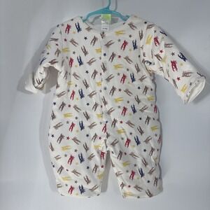 SnoPea Kids Vintage Airplane‎ Star Print Cotton Snap Romper White 12M 9726